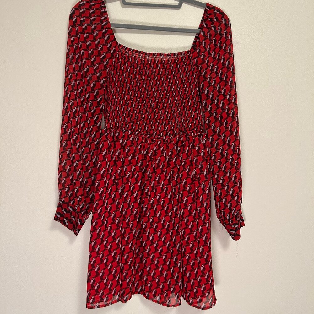 Avec Les Filles Long Sleeve Red Patterned Dress S/M